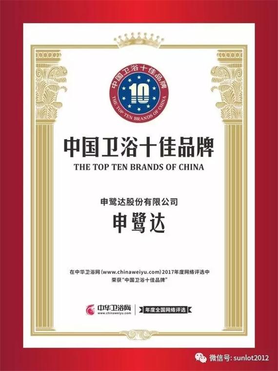 喜報！恭喜申鷺達衛(wèi)浴榮獲中國衛(wèi)浴“十佳品牌”